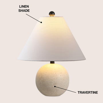 Liza 16" Modern Minimalist Travertine Globe LED Table Lamp